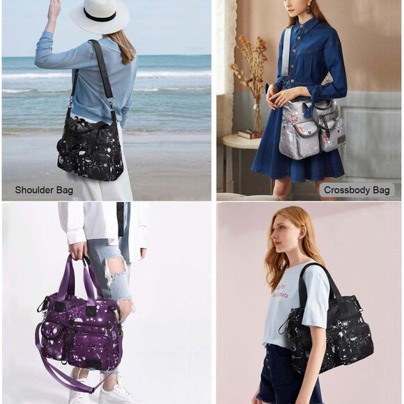 Women Tote Bag Nylon Large Multi Pockets Shoulder Handbag Work Travel - Picture 6 of 6